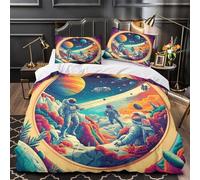 ZZVRMCYLD Astronauts on alien planet 3D Digital Print Comforter Cover 3pcs Microfibre Fade-Resistant Soft Quilt Cover 2 Pillow Shams Zipper Closure Bed Linen Family & Guests Super king（260x220cm）