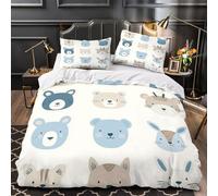 ZZVRMCYLD Baby animal faces 3D Printed Comforter Cover 3-Piece Microfiber Durable Skin-Friendly Cartoon cute Duvet Cover 2 Pillow Shams Hidden Zipper Home Decor Kids Bedroom Single (135x200cm)