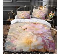 ZZVRMCYLD Bee on flowers 3D Printed Duvet Cover 3-Piece Microfiber Breathable Hidden Soft pastel floral Comforter Cover 2 Pillowcases Durable Home Decor Family Bedroom Super king（260x220cm）