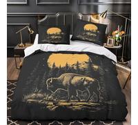 ZZVRMCYLD Bison silhouette 3D Pattern Duvet Insert Cover 3pc Premium Microfibre Lightweight Night forest Quilt Cover 2 Pillowcases Concealed Zipper Bedroom Decor Teens & Adults Single（140x200cm）