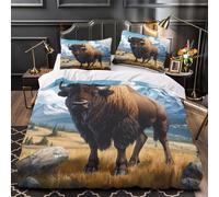 ZZVRMCYLD Bison standing 3D Printing Comforter Cover 3pcs Microfibre Fade-Resistant Soft Wildlife landscape Quilt Cover 2 Pillow Shams Zipper Closure Bed Linen Family & Guests Single（140x200cm）