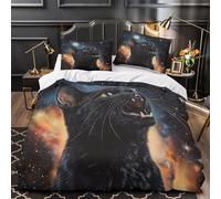 ZZVRMCYLD Black cat howling 3D Digital Print Duvet Cover 3-Piece Microfiber Breathable Cosmic fantasy Comforter Cover 2 Matching Pillowcases Durable Home Decor Family Bedroom Super king（260x220cm）