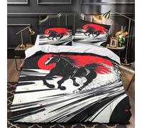 ZZVRMCYLD Black horse galloping 3D Pattern Duvet Cover Set 3pcs Microfibre Lightweight Concealed Japanese Duvet Insert Cover 2 Pillowcases Skin-Friendly Home Decor Kids & Girls Single (135x200cm)