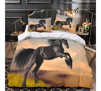 ZZVRMCYLD Black horse galloping 3D Print Duvet Insert Cover 3pc Ultra-Soft Microfibre Light Wild animal Quilt Cover 2 Pillowcases Concealed Zipper Bed Linen Teens Bedroom Double（200x200cm）