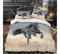 ZZVRMCYLD Black horse galloping 3D Printed Quilt Cover 3-Piece Microfiber Hidden Zipper Teens Wild nature scene Duvet Cover 2 Pillowcases Machine Washable Home Decor Kids Boys Double（200x200cm）