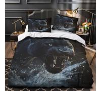 ZZVRMCYLD Black panther roar 3D Pattern Duvet Insert Cover 3pc Ultra-Soft Microfibre Light wild animal Quilt Cover 2 Pillowcases Concealed Zipper Bed Linen Teens Bedroom Double（200x200cm）