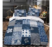 ZZVRMCYLD Blue patchwork 3D Print Duvet Cover 3pcs Microfibre Breathable Kids Decor Textile pattern design Comforter Cover 2 Matching Pillowcases Zipper Closure Bedding Kids & Girls King（220x240cm）