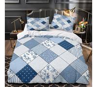 ZZVRMCYLD BluePatchwork 3D Print Duvet Insert Cover 3pc Ultra-Soft Microfibre Light VintageStylePattern Quilt Cover 2 Pillowcases Concealed Zipper Bed Linen Teens Room Super king（260x220cm）