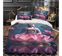 ZZVRMCYLD Buddha statue 3D Digital Print Duvet Cover 3pc Premium Microfibre Easy Care Soft Zen meditation Quilt Cover 2 Pillowcases Concealed Zipper Bedding Set Couples & Families Double（200x200cm）