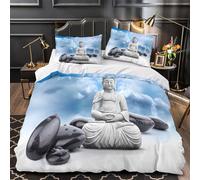 ZZVRMCYLD Buddha statue 3D Printed Duvet Cover 3pc Premium Microfibre Easy Care Soft Zen meditation Quilt Cover 2 Pillowcases Concealed Zipper Bedding Set Couples & Families Single（140x200cm）