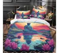 ZZVRMCYLD Buddha statue 3D Printing Duvet Cover 3pc Premium Microfibre Easy Care Soft Zen meditation Quilt Cover 2 Pillowcases Concealed Zipper Bedding Set Couples & Families King（220x240cm）