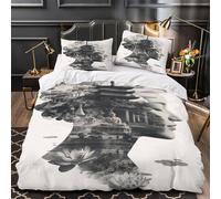 ZZVRMCYLD Buddhist temple 3D Digital Print Duvet Cover 3pc Premium Microfibre Easy Care Zen Quilt Cover 2 Pillowcases Concealed Zipper Bedding Couples Families Single (135x200cm)