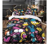 ZZVRMCYLD Cartoon characters 3D Print Comforter Cover 3pcs Microfibre Skin-Friendly Stain Vibrant graffiti Duvet Cover 2 Pillow Shams Zippered Closure Lightweight Family & Guests Double（200x200cm）