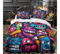 ZZVRMCYLD Cartoon faces 3D Printing Quilt Cover 3-Piece Microfiber Hidden Zipper Teens Vibrant graffiti Duvet Cover 2 Pillowcases Machine Washable Home Decor Kids Boys Super king（260x220cm）