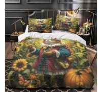 ZZVRMCYLD Cat in garden 3D Pattern Comforter Cover 3-Piece Microfiber Breathable Soft Vintage whimsical Duvet Cover 2 Matching Pillowcases Durable Home Decor Family Bedroom Double（200x200cm）