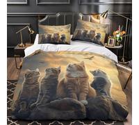ZZVRMCYLD Cats gazing sky 3D Digital Print Comforter Cover 3-Piece Premium Microfibre Stain-Resistant Wildlife Quilt Cover 2 Pillow Shams Zippered Closure Bed Ensemble Family Guests King（220x240cm）