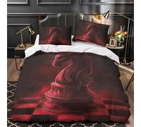 ZZVRMCYLD chess knight 3D Printed Quilt Cover 3pc Premium Microfibre Stain-Resistant Easy dark fantasy Duvet Cover 2 Pillowcases Zip Closure Bed Ensemble Couple Bedroom Super king（260x220cm）