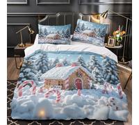 ZZVRMCYLD Christmas cottage 3D Pattern Duvet Cover 3-Piece Ultra-Soft Microfiber Durable Comforter Cover 2 Pillowcases Hidden Zipper Machine Washable Kids Teens Bedroom Super king（260x220cm）
