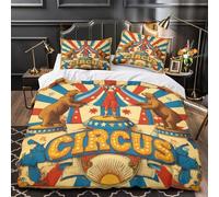 ZZVRMCYLD Circus performer 3D Pattern Quilt Cover 3-Piece Microfiber Lightweight Breathable Vintage poster Comforter Cover 2 Pillowcases Hidden Zipper Bed Set Girls Bedroom Single (135x200cm)