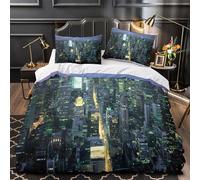 ZZVRMCYLD CityscapeNightView 3D Print Comforter Cover 3pcs Microfibre Fade-Resistant Soft UrbanArchitectureStyle Quilt Cover 2 Pillow Shams Zipper Closure Bed Linen Family & Guests Single (135x200cm)