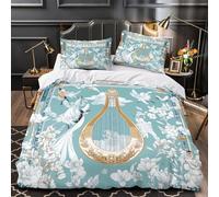 ZZVRMCYLD Classical harp 3D Digital Print Quilt Cover 3pcs Microfibre Anti-Fade Easy Care Asian traditional Duvet Insert Cover 2 Pillowcases Zip Closure Bedding Boys Bedroom Super king（260x220cm）