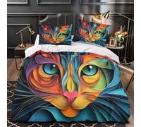 ZZVRMCYLD Colorful cat face 3D Print Comforter Cover 3pcs Microfibre Skin-Friendly Abstract paper Duvet Cover 2 Pillow Shams Zippered Closure Lightweight Family Guests Super king（260x220cm）