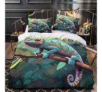 ZZVRMCYLD Colorful chameleon 3D Printed Comforter Cover 3pcs Ultra-Soft Microfibre Skin-Friendly Quilt Cover 2 Pillow Shams Zippered Closure Machine Washable Kids & Teens Super king（260x220cm）