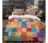 ZZVRMCYLD colorful quilt blocks 3D Print Duvet Cover Set 3pcs Microfibre Anti-Fade handmade patchwork Duvet Insert Cover 2 Pillowcases Zip Closure Bedding Boys Bedroom Single (135x200cm)