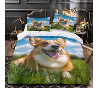 ZZVRMCYLD Corgi dog outdoors 3D Print Comforter Cover 3pcs Microfibre Skin-Friendly Stain Happy pet Duvet Cover 2 Pillow Shams Zippered Closure Lightweight Family & Guests Super king（260x220cm）