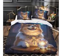 ZZVRMCYLD Corgi fortune teller 3D Printed Duvet Cover Set 3pcs Microfibre Anti-Fade fantasy magical pet Duvet Insert Cover 2 Pillowcases Zip Closure Bedding Boys Bedroom Single (135x200cm)