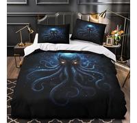 ZZVRMCYLD Cosmic octopus 3D Printing Quilt Cover 3-Piece Microfiber Lightweight Breathable Dark fantasy Comforter Cover 2 Pillowcases Hidden Zipper Bed Set Girls Bedroom Super king（260x220cm）