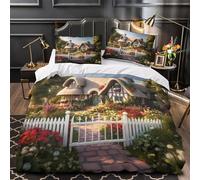 ZZVRMCYLD Cottage Garden 3D Digital Print Duvet Cover 3pcs Microfiber Easy Care Decor Rustic Cottage Comforter Cover 2 Pillowcases Hidden Zipper Breathable For Kids & Teens King（220x240cm）