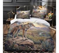 ZZVRMCYLD Coyote standing 3D Pattern Duvet Cover 3pcs Microfibre Breathable Kids Decor Wildlife landscape Comforter Cover 2 Matching Pillowcases Zipper Closure Bedding Kids & Girls Double（200x200cm）