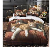 ZZVRMCYLD Cozy cat trio 3D Printing Duvet Cover 3-Piece Microfiber Breathable Hidden Luxury sofa sleeping scene Comforter Cover 2 Pillowcases Durable Home Decor Family Bedroom Double（200x200cm）