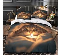 ZZVRMCYLD Cozy cat under blanket 3D Pattern Comforter Cover 3-Piece Premium Microfibre Stain-Resistant Cute animal bedtime scene Quilt Cover 2 Pillow Shams Zippered Closure Bed Ensemble Family Guests