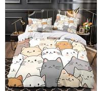 ZZVRMCYLD Cute cat faces 3D Printing Quilt Cover 3-Piece Microfiber Lightweight Breathable Cartoon kawaii Comforter Cover 2 Pillowcases Hidden Zipper Bed Set Girls Bedroom Super king（260x220cm）