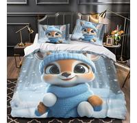 ZZVRMCYLD Cute deer winter 3D Pattern Duvet Cover 3pcs Microfibre Breathable Kids Decor Cartoon animal Comforter Cover 2 Matching Pillowcases Zipper Closure Bedding Kids & Girls Single（140x200cm）