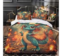 ZZVRMCYLD Cute dragon 3D Pattern Quilt Cover 3-Piece Microfiber Hidden Zipper Teens Fantasy cartoon Duvet Cover 2 Pillowcases Machine Washable Home Decor Kids Boys Single (135x200cm)