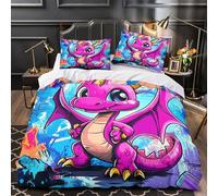 ZZVRMCYLD Cute dragon 3D Print Duvet Insert Cover 3pc Premium Microfibre Concealed Cartoon vibrant Duvet Cover 2 Pillowcases Lightweight Stain-Resistant Teens Young Adults Double（200x200cm）