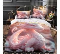 ZZVRMCYLD Cute dragon figurine 3D Printing Comforter Cover 3pcs Ultra-Soft Microfibre Skin-Friendly Quilt Cover 2 Pillow Shams Zippered Closure Machine Washable Kids & Teens Super king（260x220cm）