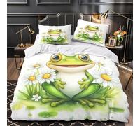 ZZVRMCYLD Cute frog cartoon 3D Printed Comforter Cover 3-Piece Microfiber Durable Skin-Friendly Duvet Cover 2 Pillow Shams Hidden Zipper Home Decor Kids Bedroom Super king（260x220cm）