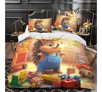 ZZVRMCYLD Cute hedgehog 3D Printed Duvet Cover 3pc Premium Microfibre Easy Care Soft Cartoon animated Quilt Cover 2 Pillowcases Concealed Zipper Bedding Set Couples & Families Double（200x200cm）
