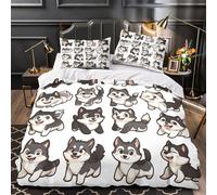 ZZVRMCYLD Cute husky pups 3D Print Comforter Cover 3pcs Microfibre Stain-Resistant Duvet Insert Cover 2 Pillow Shams Zippered Closure Bed Linen Adults & Families King（220x240cm）