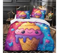 ZZVRMCYLD cute ice cream 3D Pattern Duvet Cover 3-Piece Ultra-Soft Microfiber Durable kawaii cartoon Comforter Cover 2 Pillowcases Hidden Zipper Machine Washable Kids Teens Bedroom Double（200x200cm）