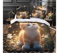 ZZVRMCYLD cute kitten 3D Print Comforter Cover 3-Piece Microfiber Durable Skin-Friendly fantasy garden scene Duvet Cover 2 Pillow Shams Hidden Zipper Home Decor Kids Bedroom Super king（260x220cm）