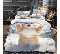 ZZVRMCYLD Cute kitten 3D Printed Comforter Cover 3-Piece Microfiber Durable Soft Winter scene Duvet Cover 2 Pillow Shams Hidden Zipper Home Decor Kids Bedroom King（220x240cm）