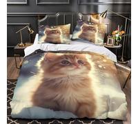 ZZVRMCYLD Cute kitten 3D Printing Duvet Insert Cover 3pc Premium Microfibre Light Winter scene Quilt Cover 2 Pillowcases Concealed Zipper Bedroom Decor Teens Young Adults Single (135x200cm)