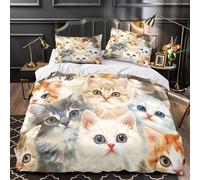 ZZVRMCYLD Cute kitten faces 3D Printing Quilt Cover 3-Piece Microfiber Hidden Zipper Teens Duvet Cover 2 Pillowcases Machine Washable Home Decor Kids & Boys Single（140x200cm）