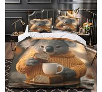 ZZVRMCYLD Cute koala 3D Digital Print Comforter Cover 3-Piece Microfiber Durable Skin-Friendly Cozy animal scene Duvet Cover 2 Pillow Shams Hidden Zipper Home Decor Kids Bedroom Single（140x200cm）