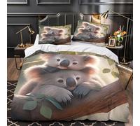 ZZVRMCYLD Cute koala twins 3D Printing Comforter Cover 3pcs Microfibre Fade-Resistant Soft Digital Quilt Cover 2 Pillow Shams Zipper Closure Bed Linen Family & Guests Double（200x200cm）